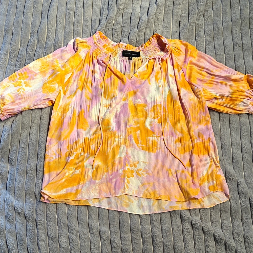 Avery Rayne Vibrant Orange and Pink Blouse
